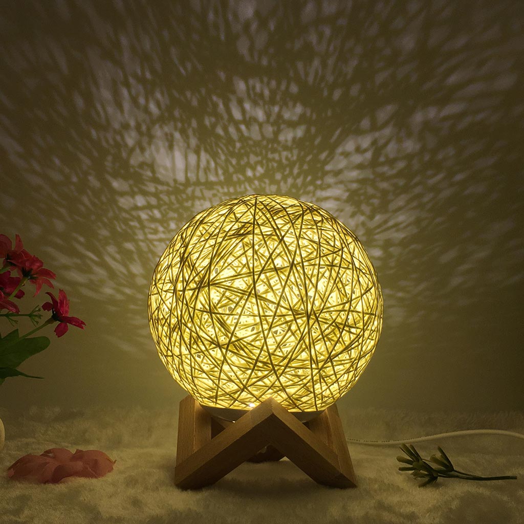 Lampe Lune Boule en Rotin