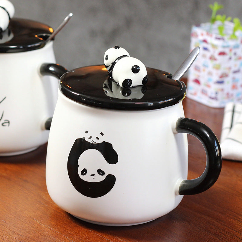 Taza de café Panda con tapa y cuchara