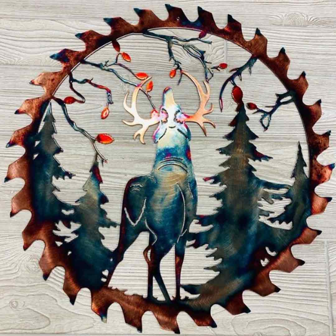 Whitetail Bowhunter Bienvenido Hoja de sierra recortada Arte de pared de metal
