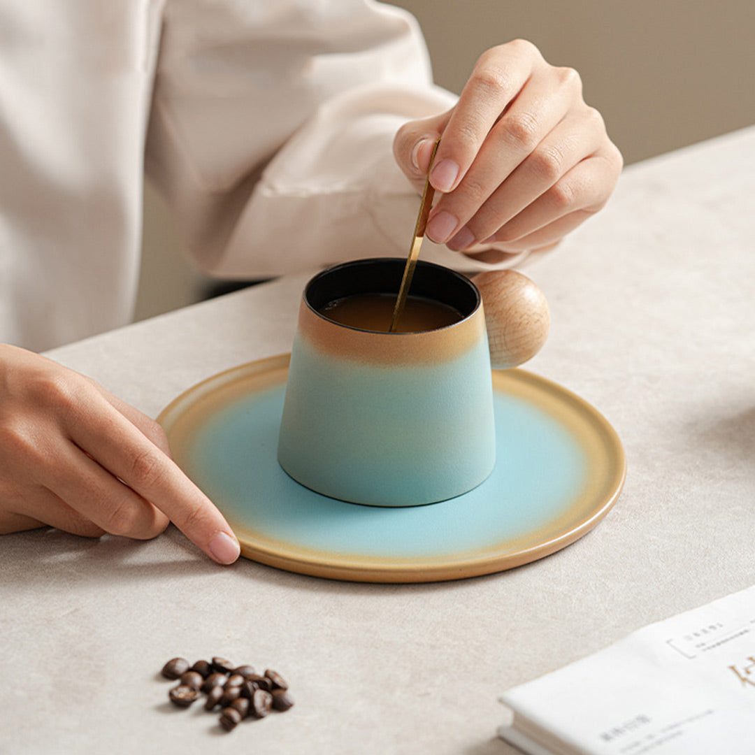 Ceramic Coffee Mug With Saucer & Spoon