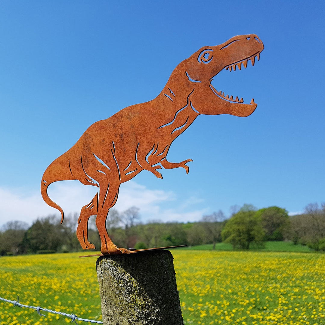 Decorazione da giardino in metallo con dinosauro T-Rex
