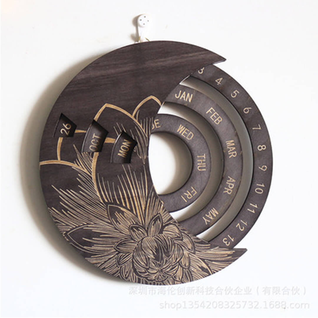 Rotating Wooden Carved Perpetual Calendar