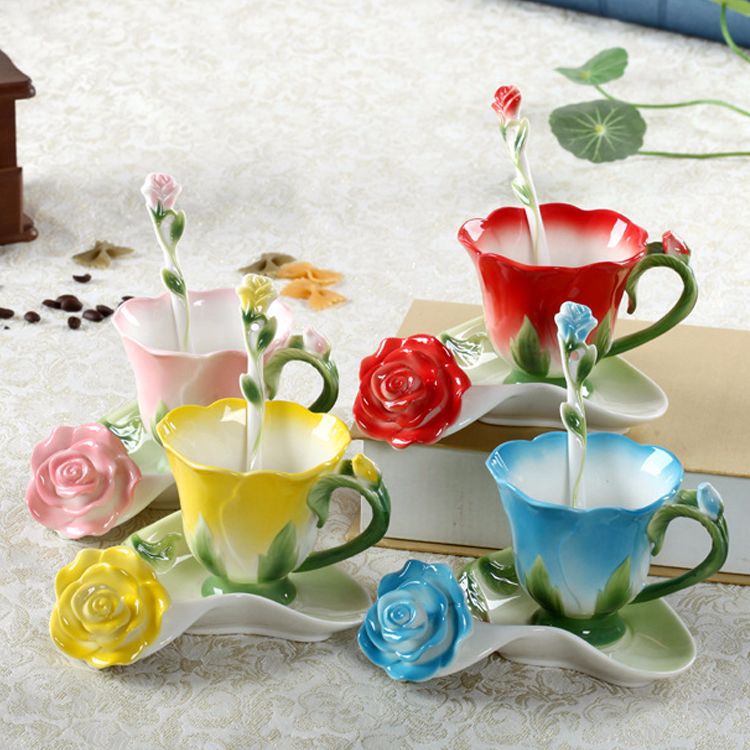 3D Handmade Exquisite Flower Teacup Set