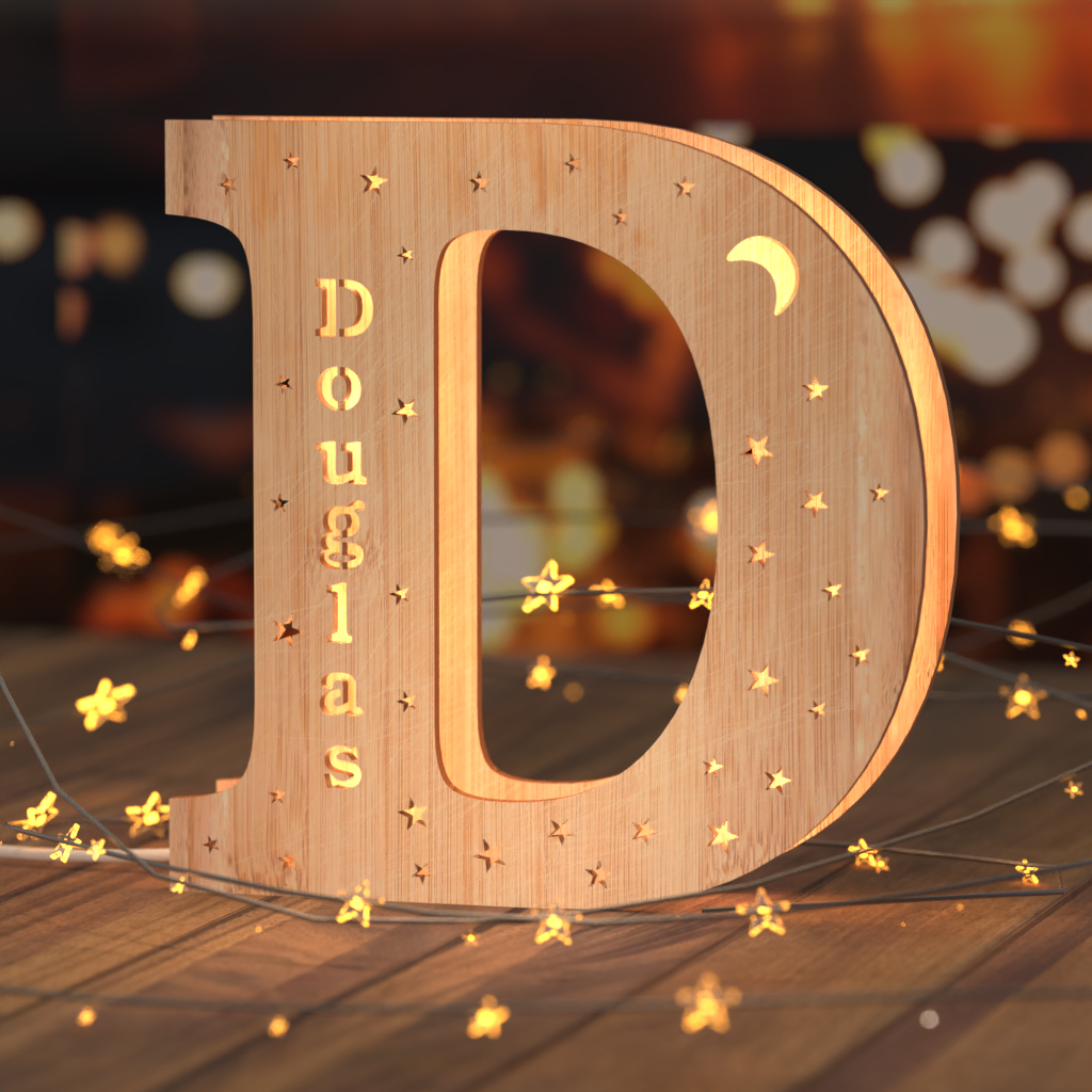Luz nocturna personalizada con letras de madera