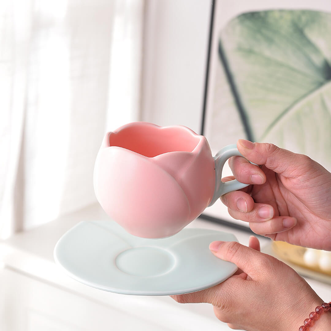 Unique Tulip Creative Mug With Saucer