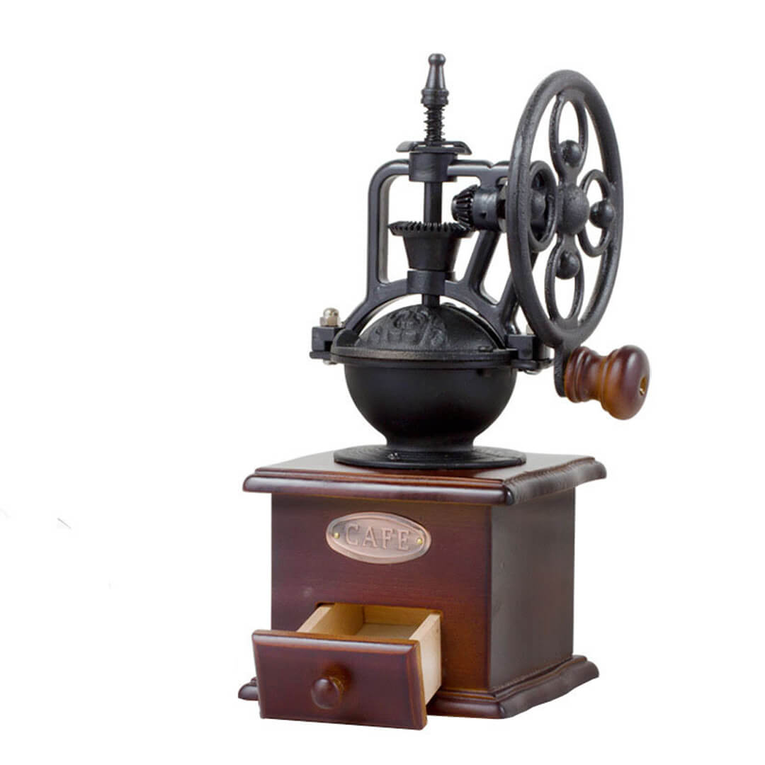 Molinillo de café con manivela de rueda de la fortuna retro