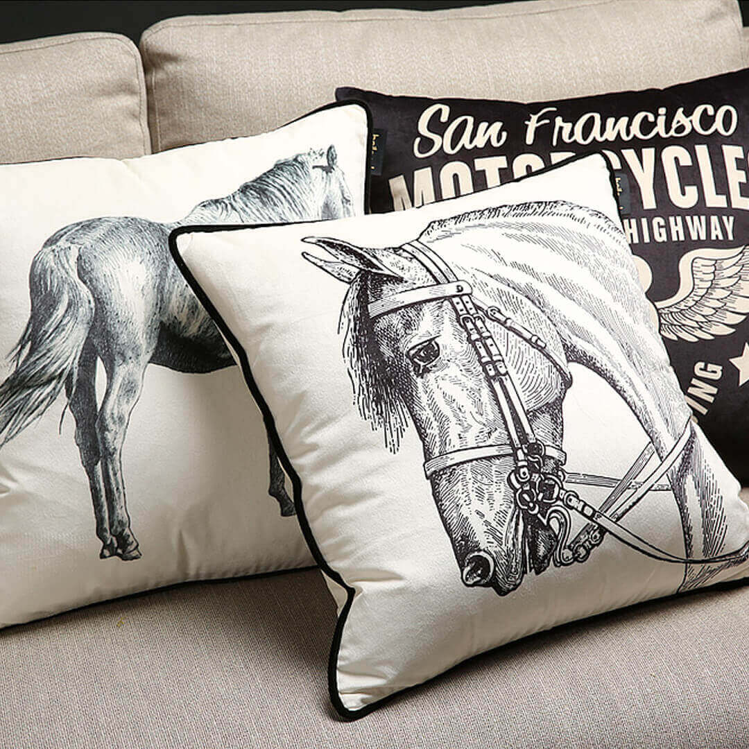 Funda de almohada con estampado de cabeza de caballo