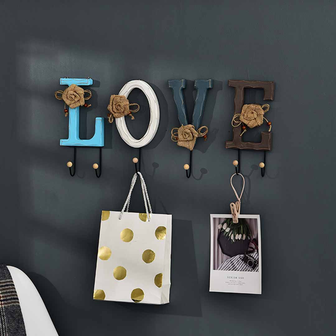 Crochets muraux en bois Love Home Letters