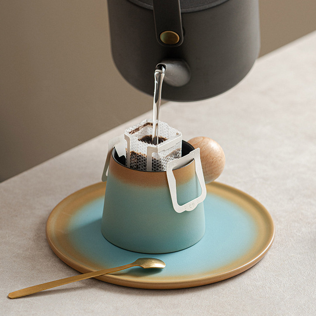 Ceramic Coffee Mug With Saucer & Spoon