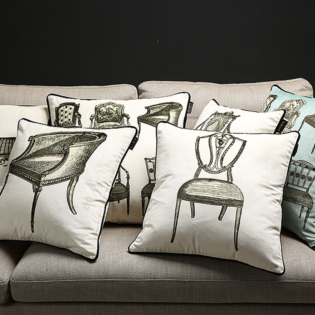 Housse de coussin à imprimé chaise vintage