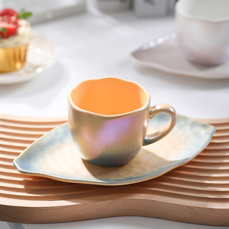 Pearlescent Glaze Colorful Cup & Saucer