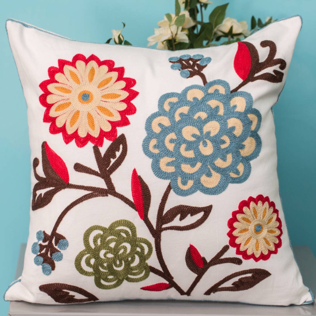 Housses de coussin broderie fleur/oiseau