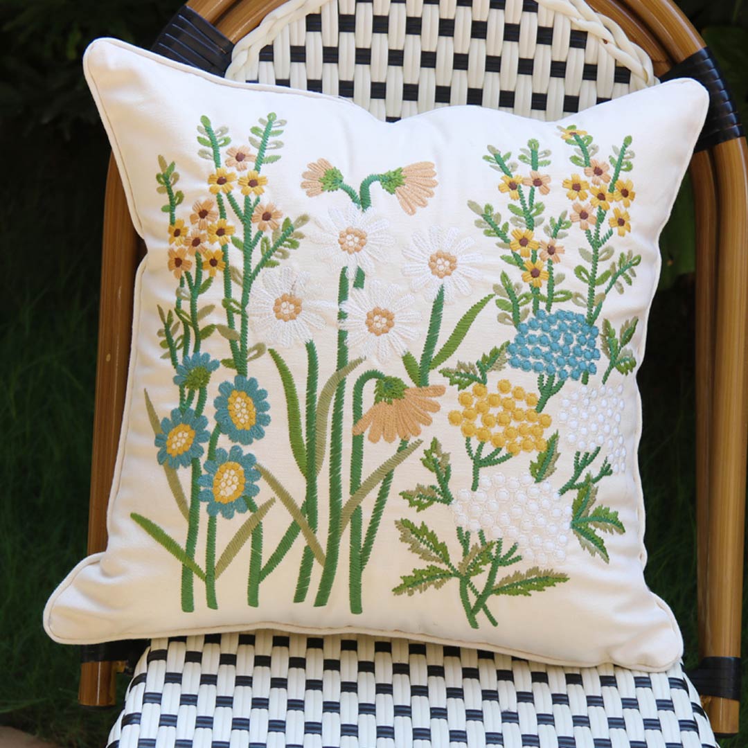 Housses de coussin broderie fleur/oiseau