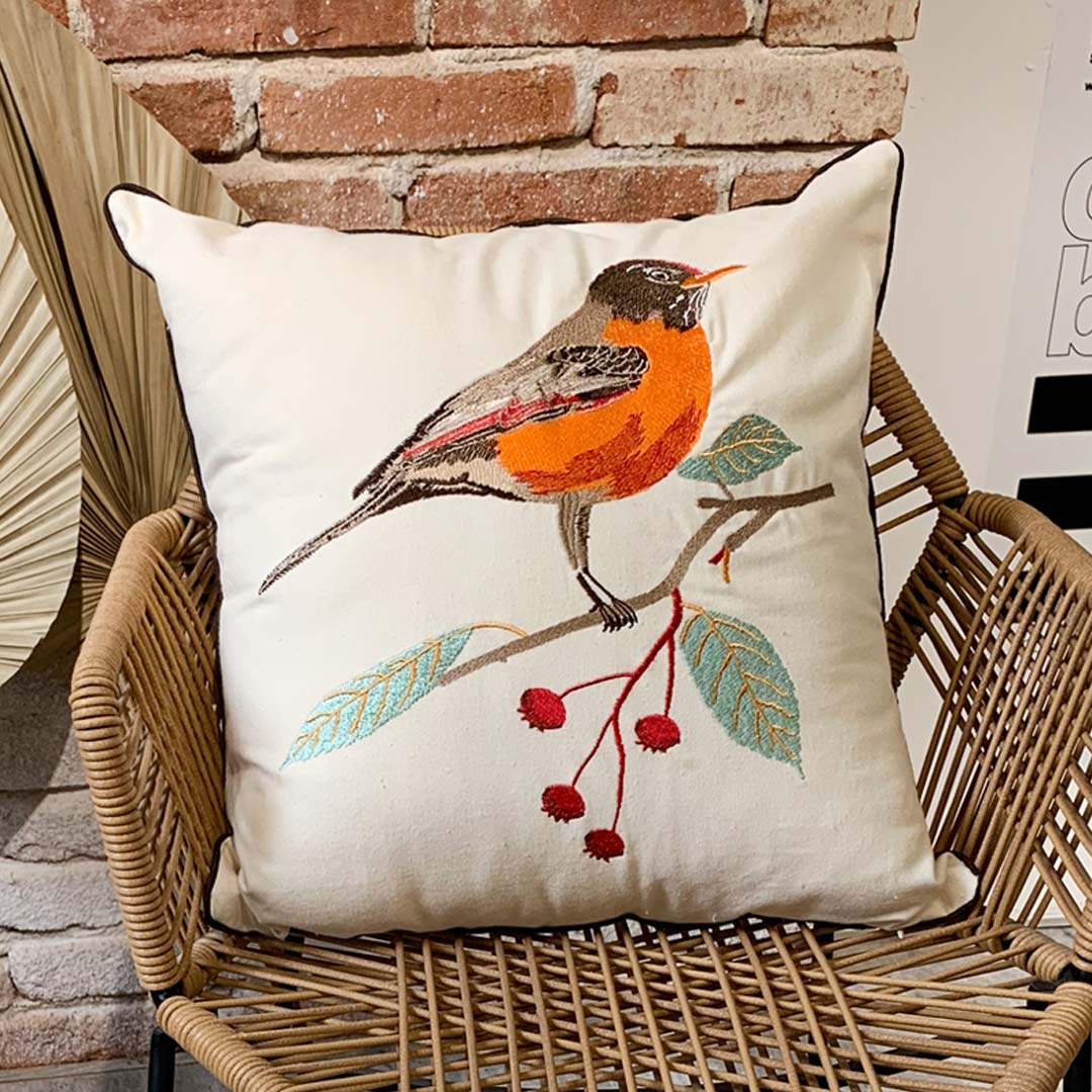 Housses de coussin broderie fleur/oiseau