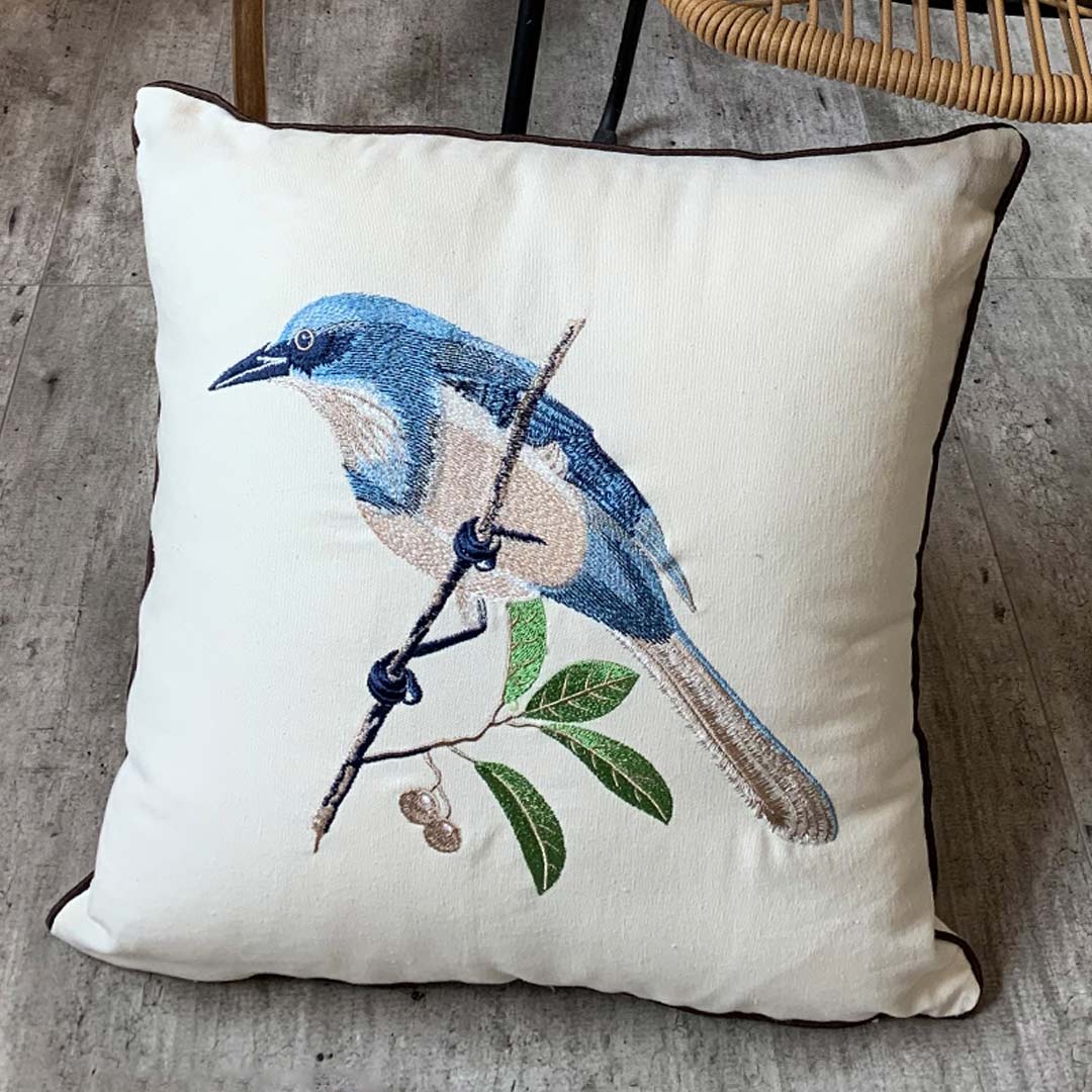 Housses de coussin broderie fleur/oiseau