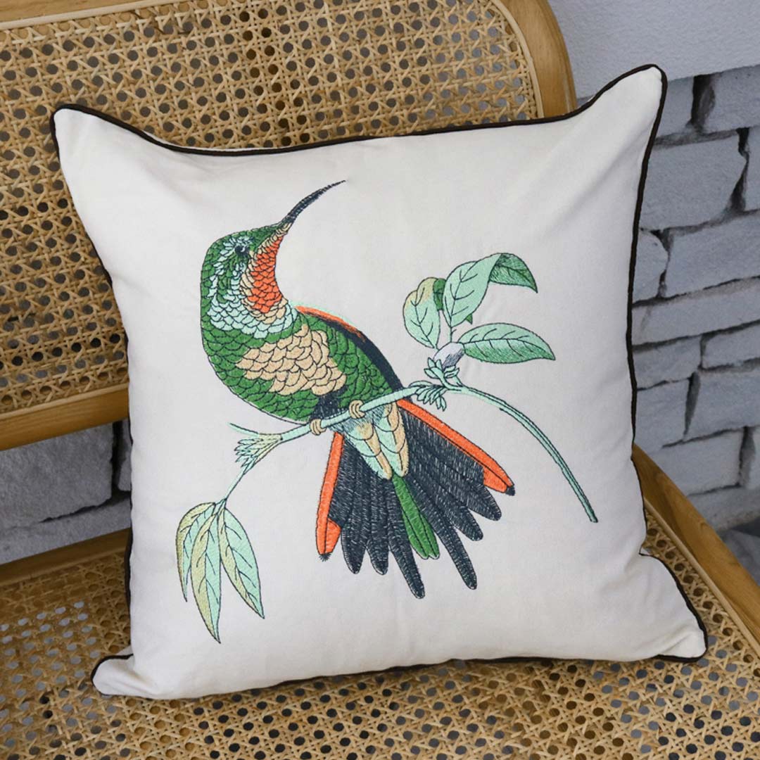 Housses de coussin broderie fleur/oiseau