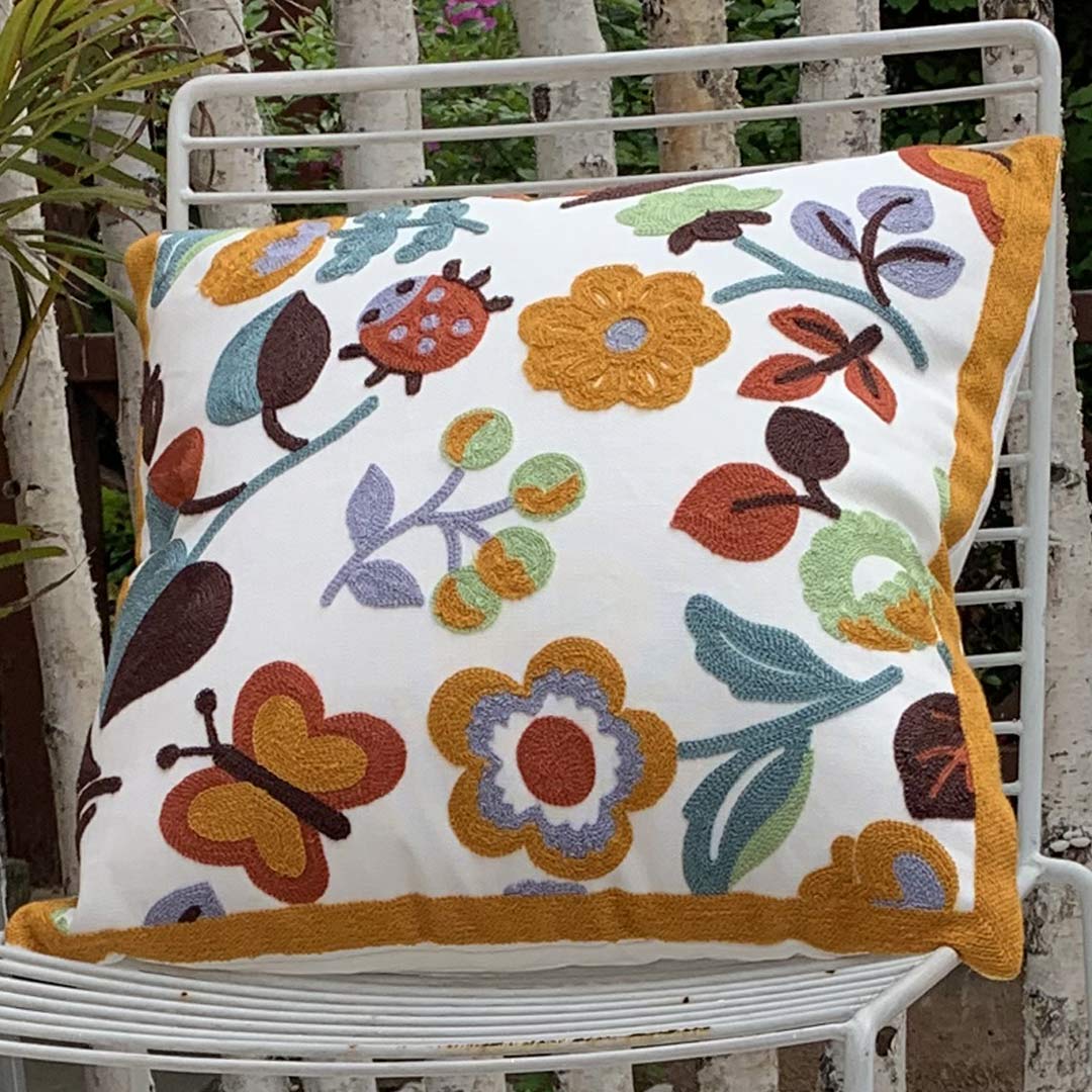 Housses de coussin broderie fleur/oiseau