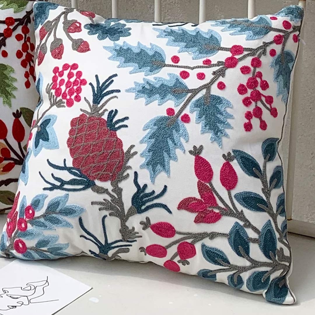 Housses de coussin broderie fleur/oiseau