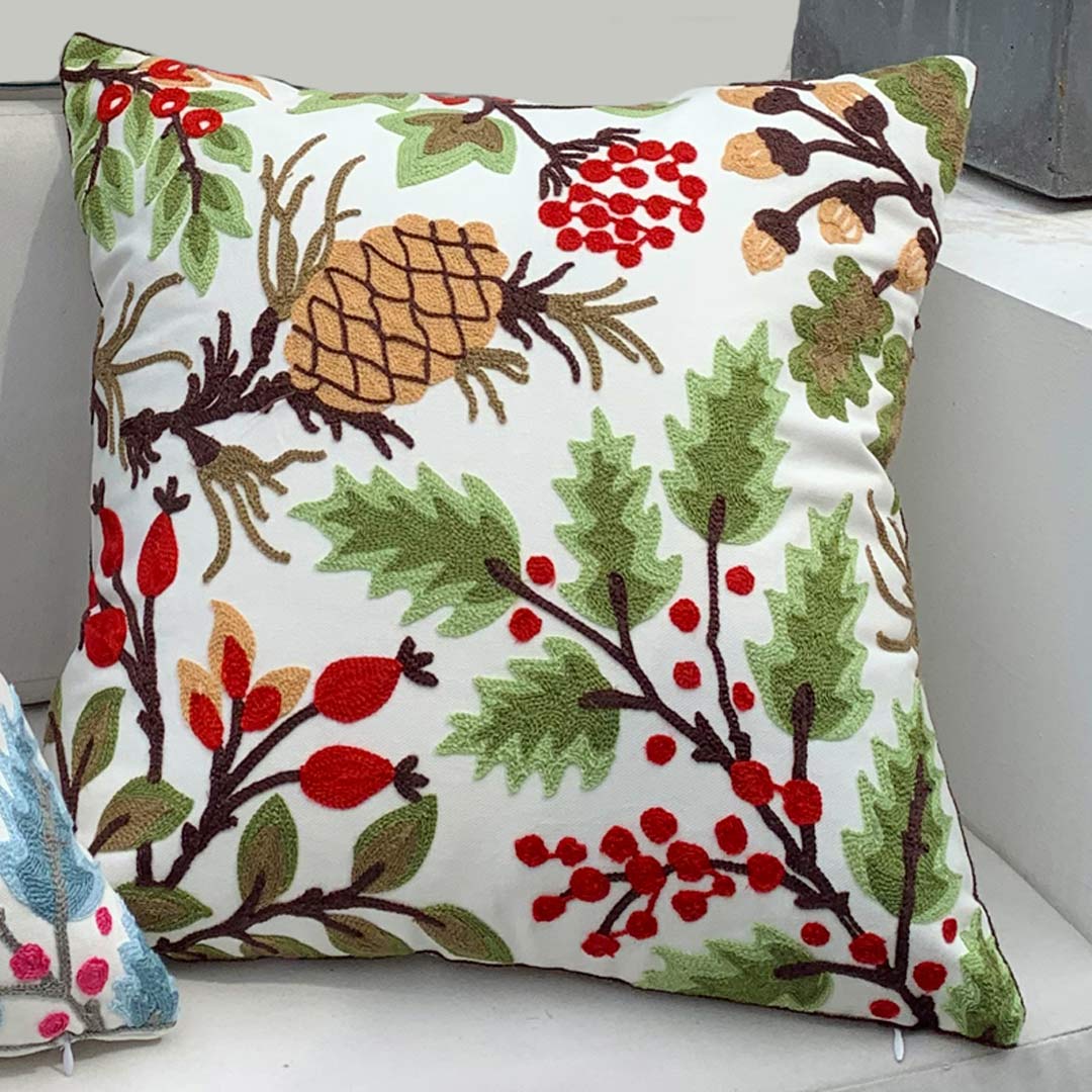 Housses de coussin broderie fleur/oiseau