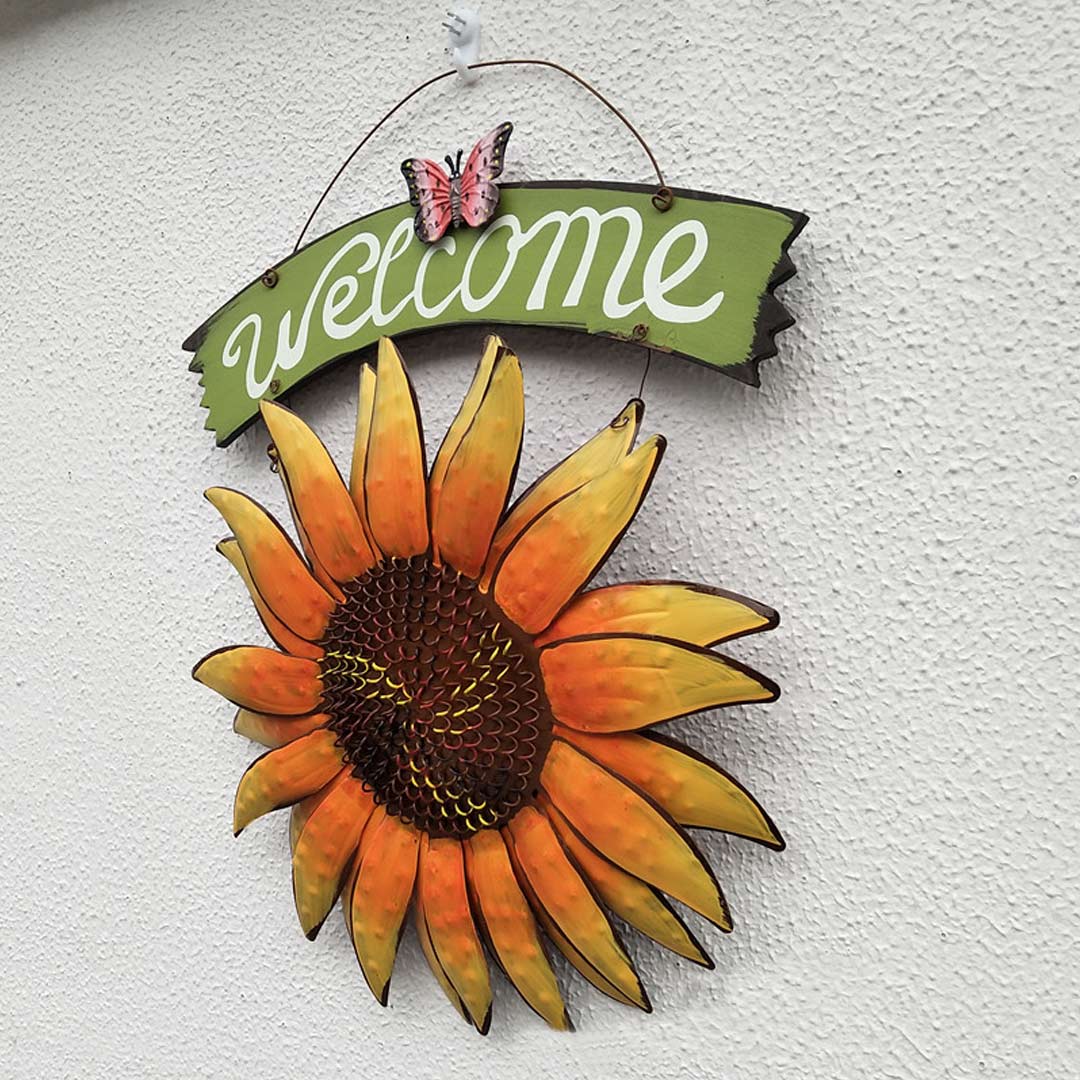 Iron Hanging Butterfly Sunflower Welcome Sign
