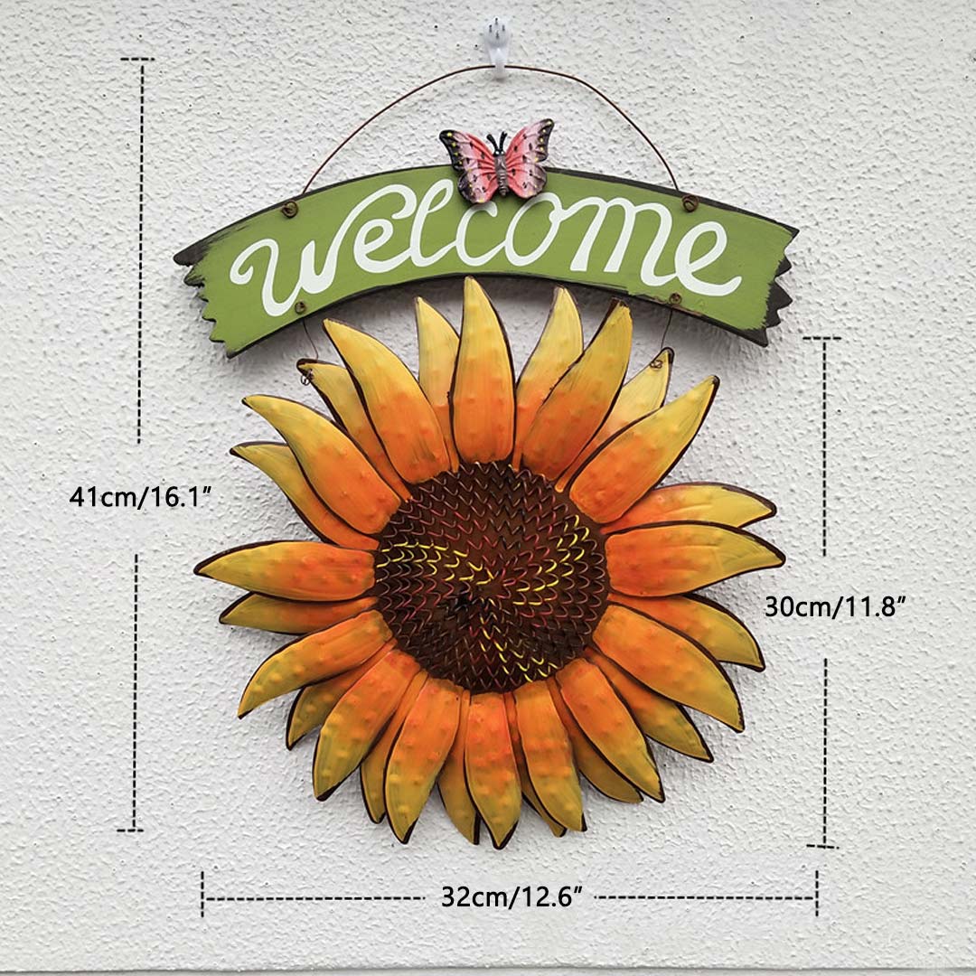 Iron Hanging Butterfly Sunflower Welcome Sign