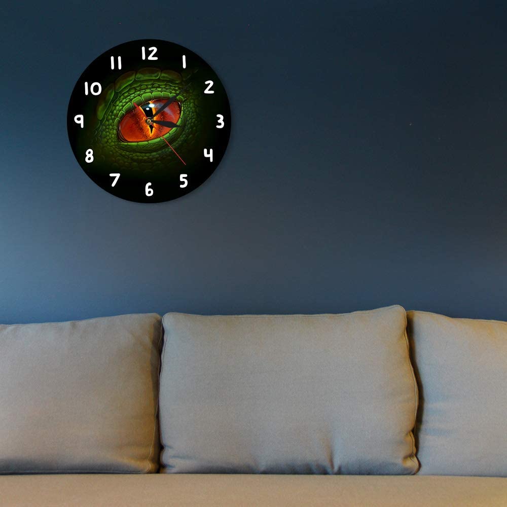 Horloge murale oeil de dinosaure vert