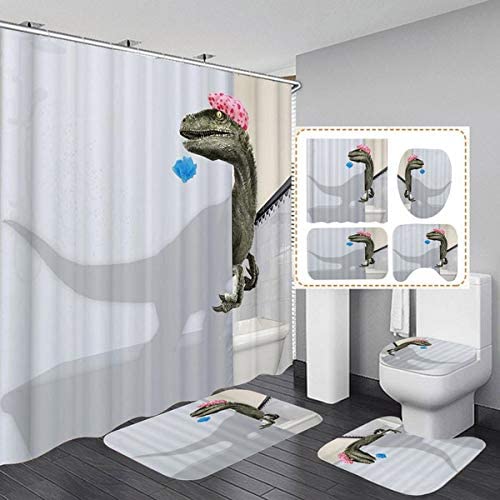 Lustiges 3D-Dinosaurier-Duschvorhang-Set