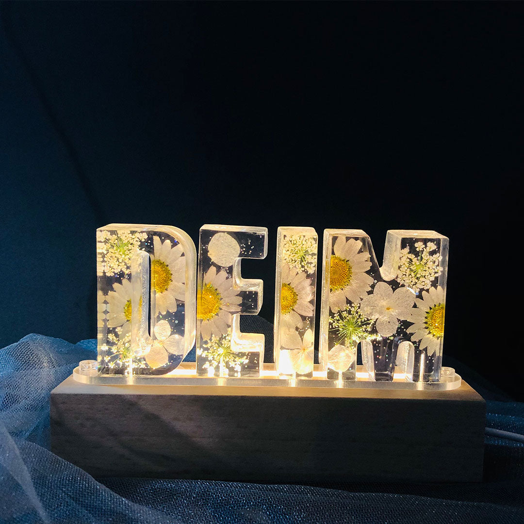 Lampe Lettre Résine Fleurs Séchées - FAIT MAIN