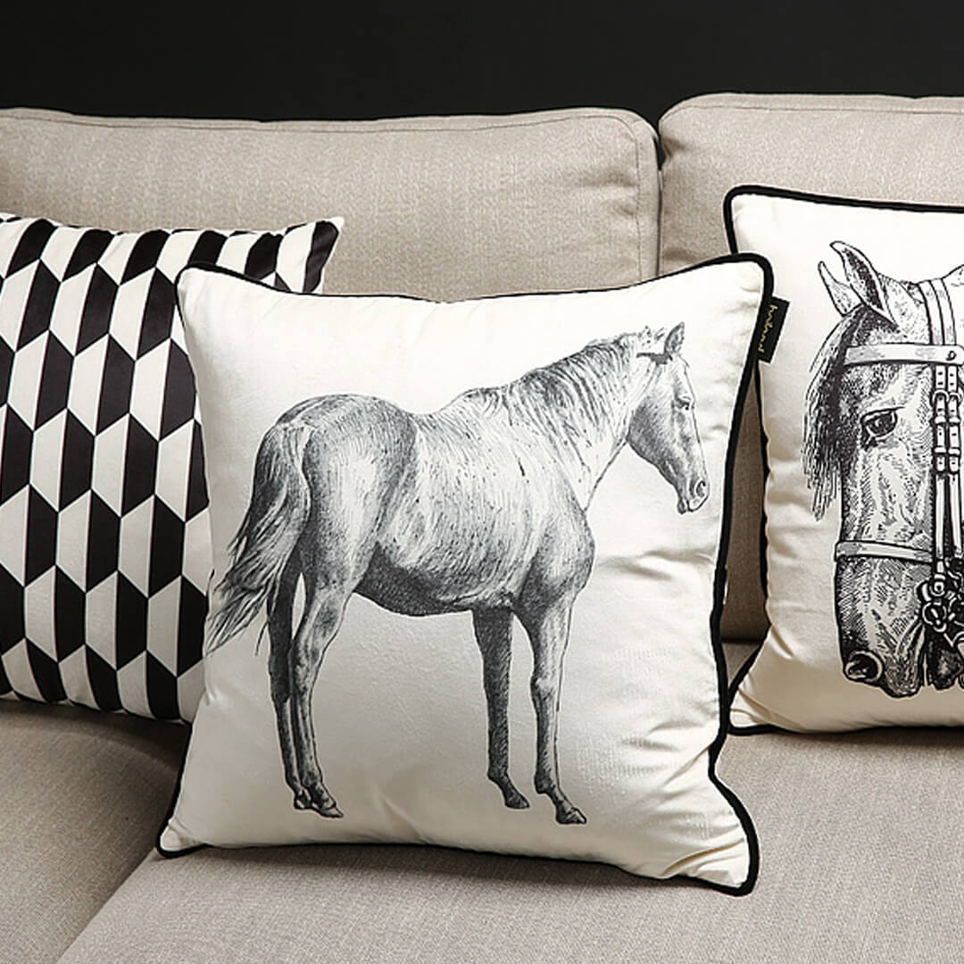Funda de almohada con estampado de cabeza de caballo