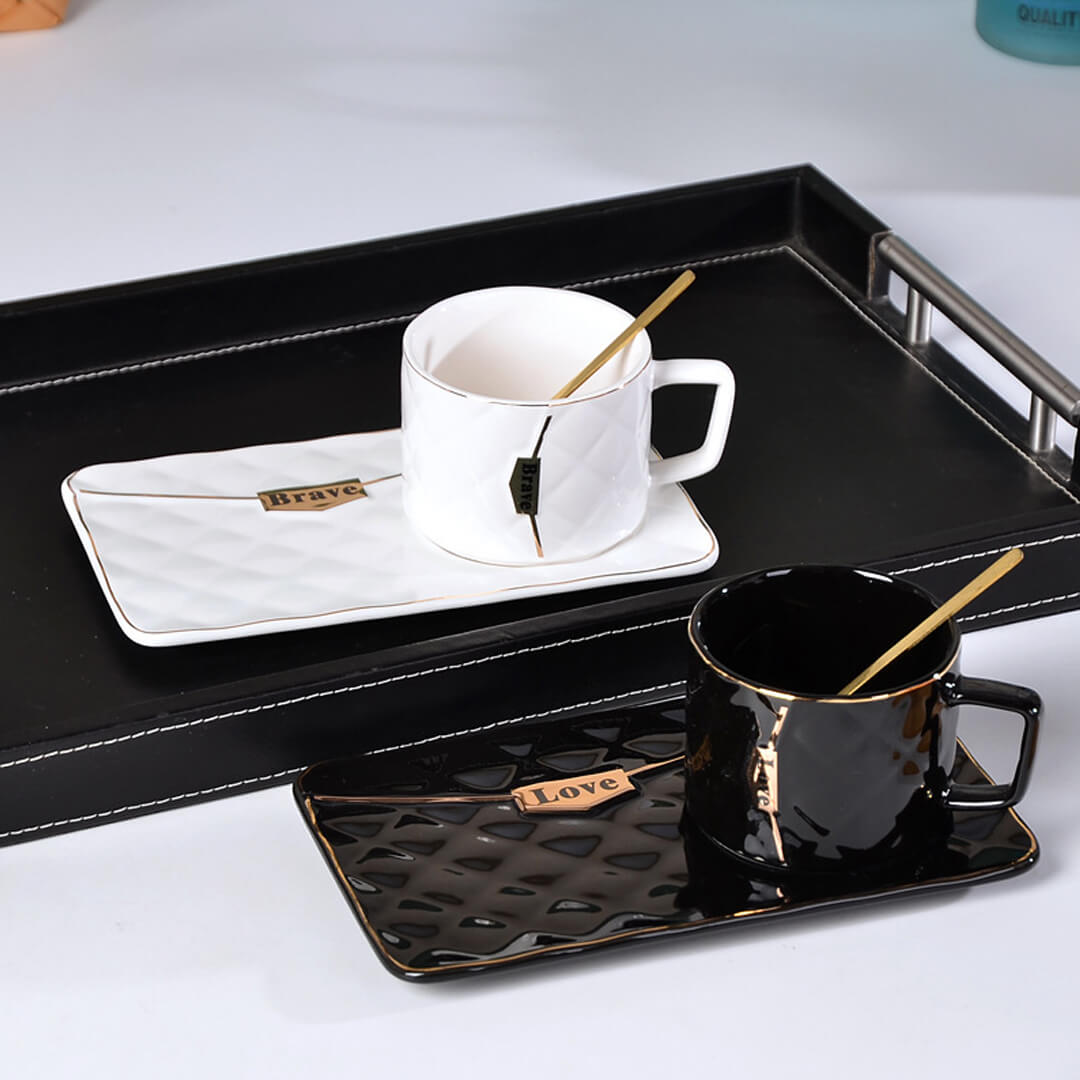Handbag Inspired Coffee Cup - with Saucer and Spoon - White - Pink - 4  Colors - ApolloBox