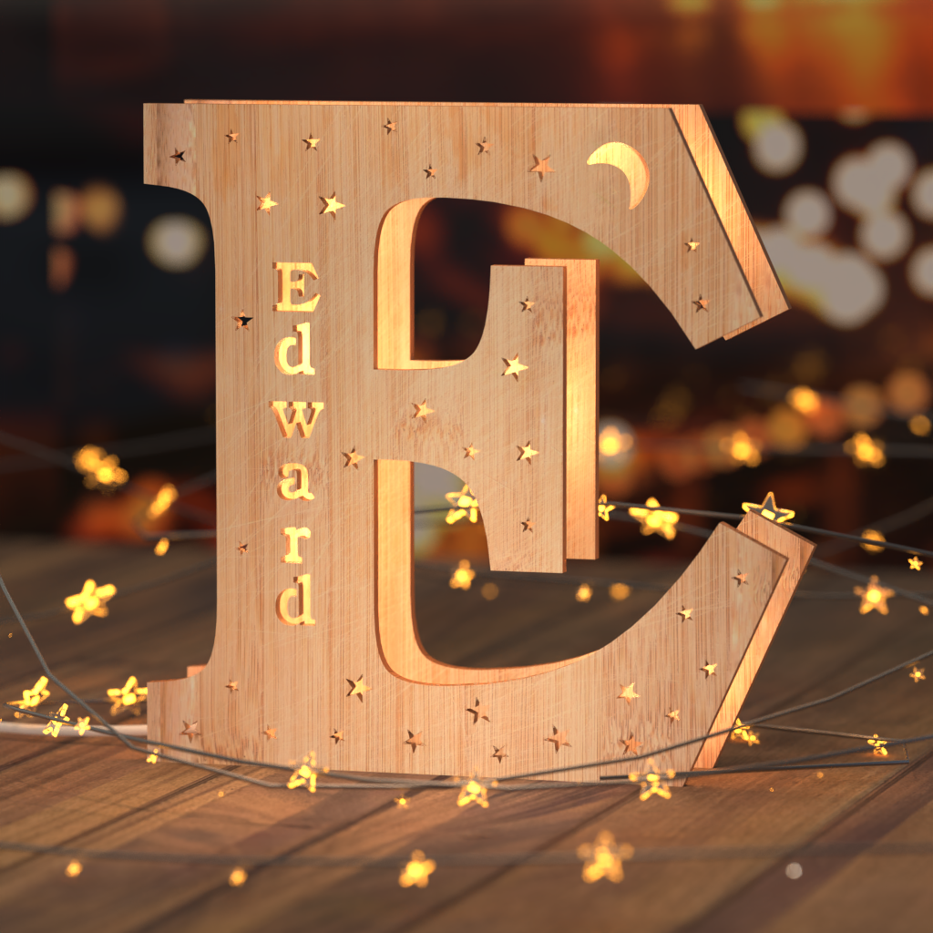 Luz nocturna personalizada con letras de madera