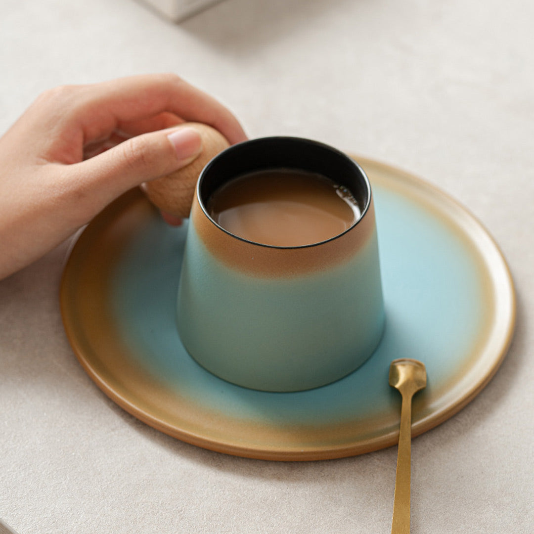 Ceramic Coffee Mug With Saucer & Spoon