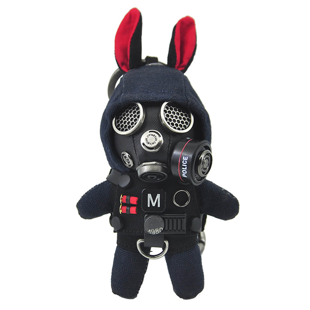 Colgante de llave de versión de máscara de gas de conejo uniforme militar