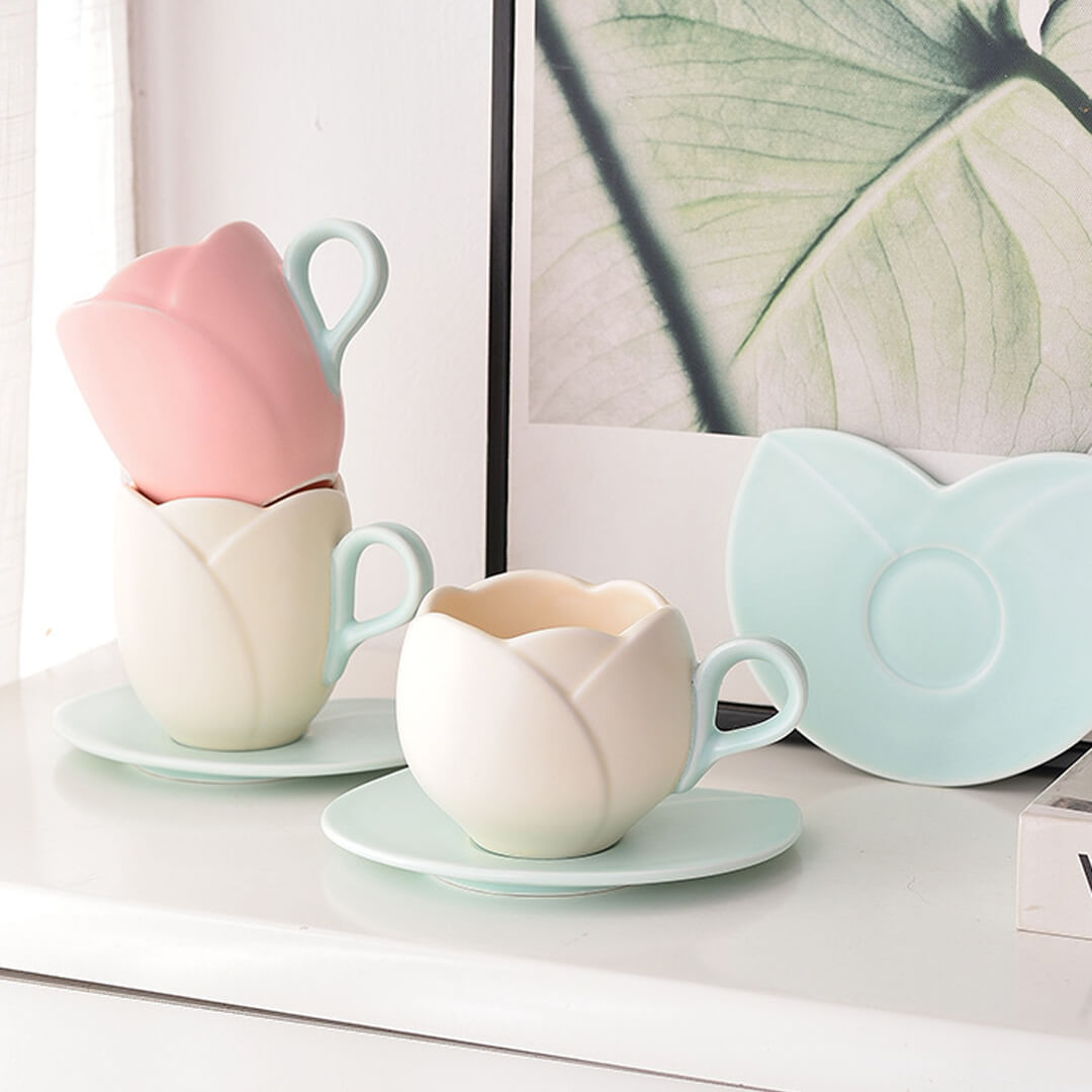 Unique Tulip Creative Mug With Saucer