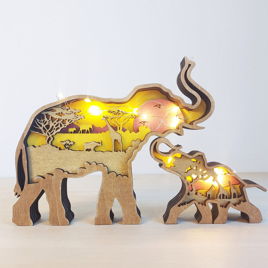 3D Wooden Elephant Carving Handcraft