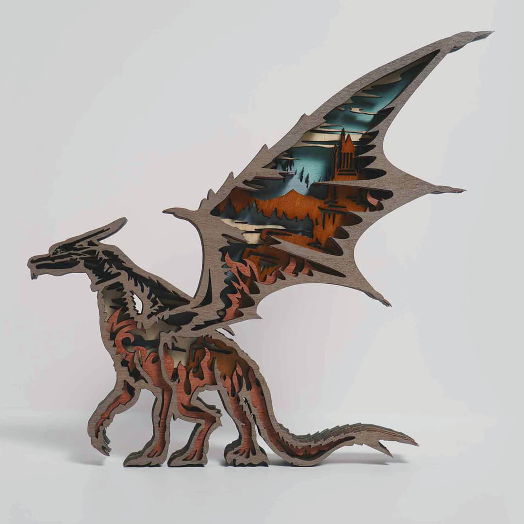 3D Wooden Dragon Carving Handcraft