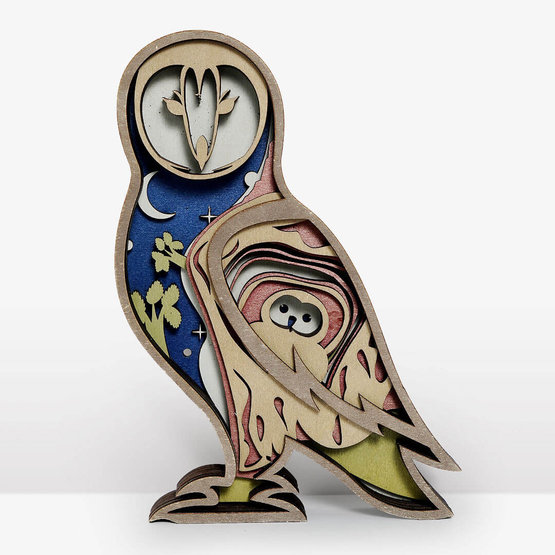 3D Wooden Owl Carving Handcraft