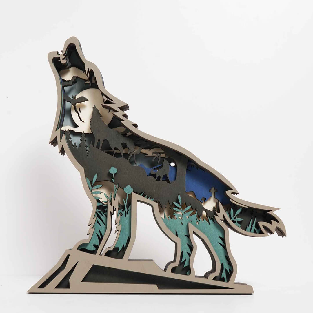 3D Wooden Running Fox Carving Handcraft