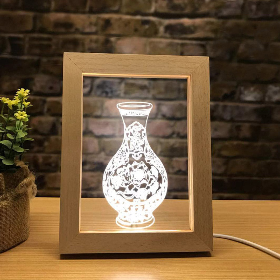 Marco de madera Foto personalizada Lámpara 3D