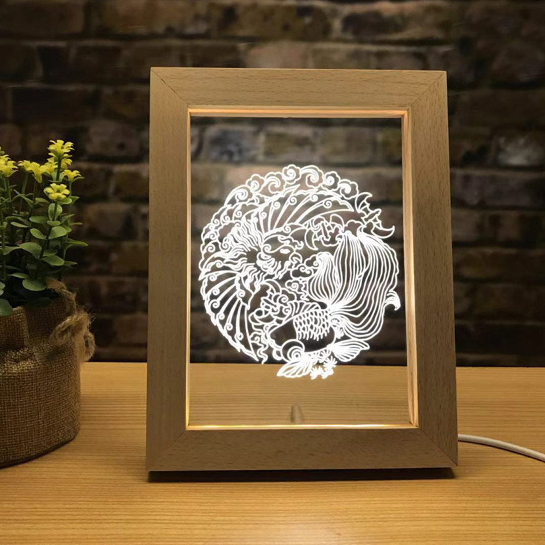 Lampada 3D con foto personalizzata con cornice in legno