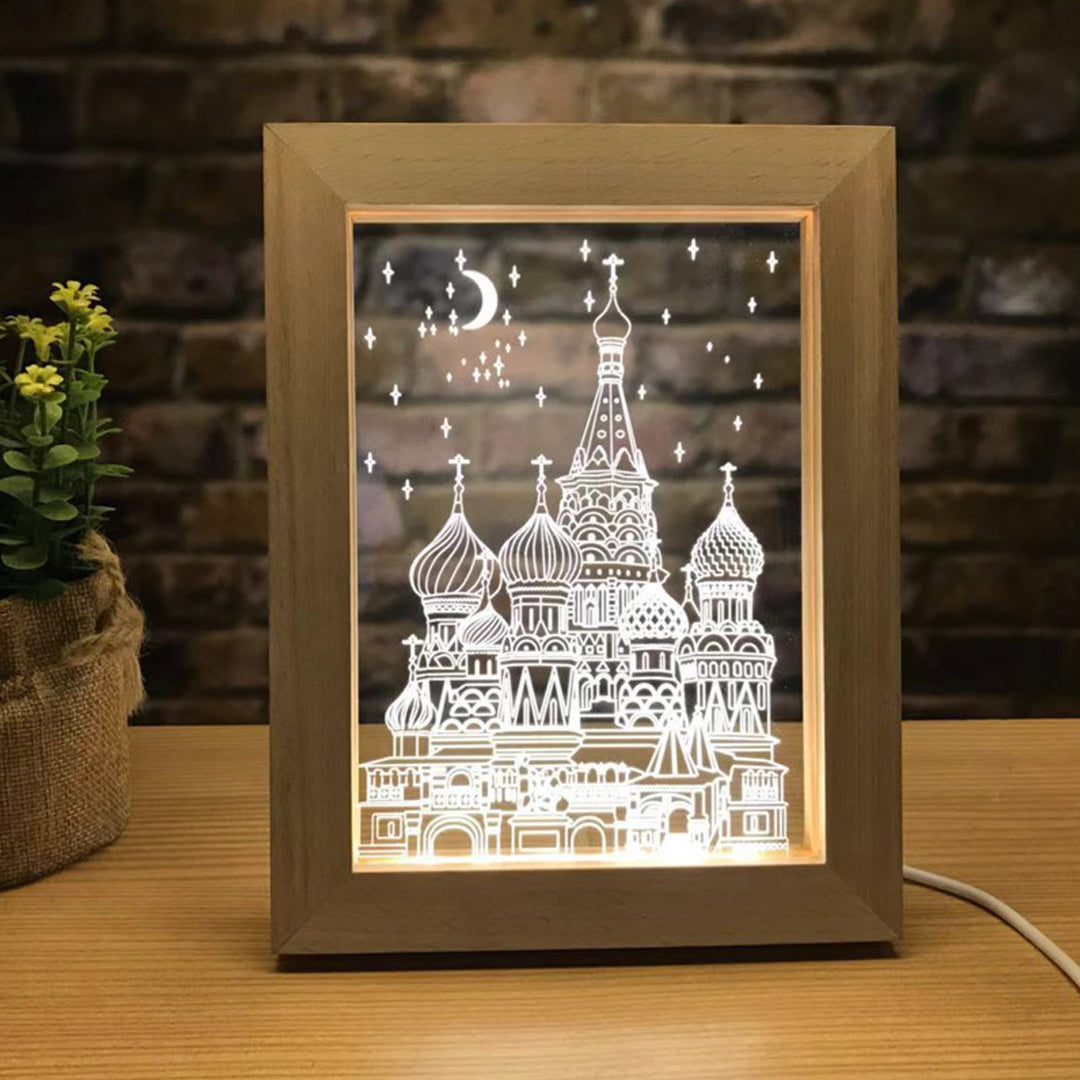 Marco de madera Foto personalizada Lámpara 3D