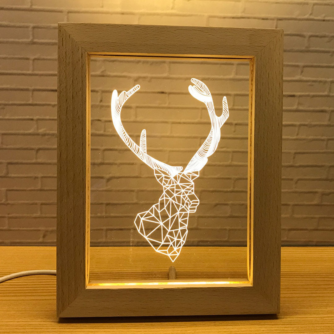 Marco de madera Foto personalizada Lámpara 3D