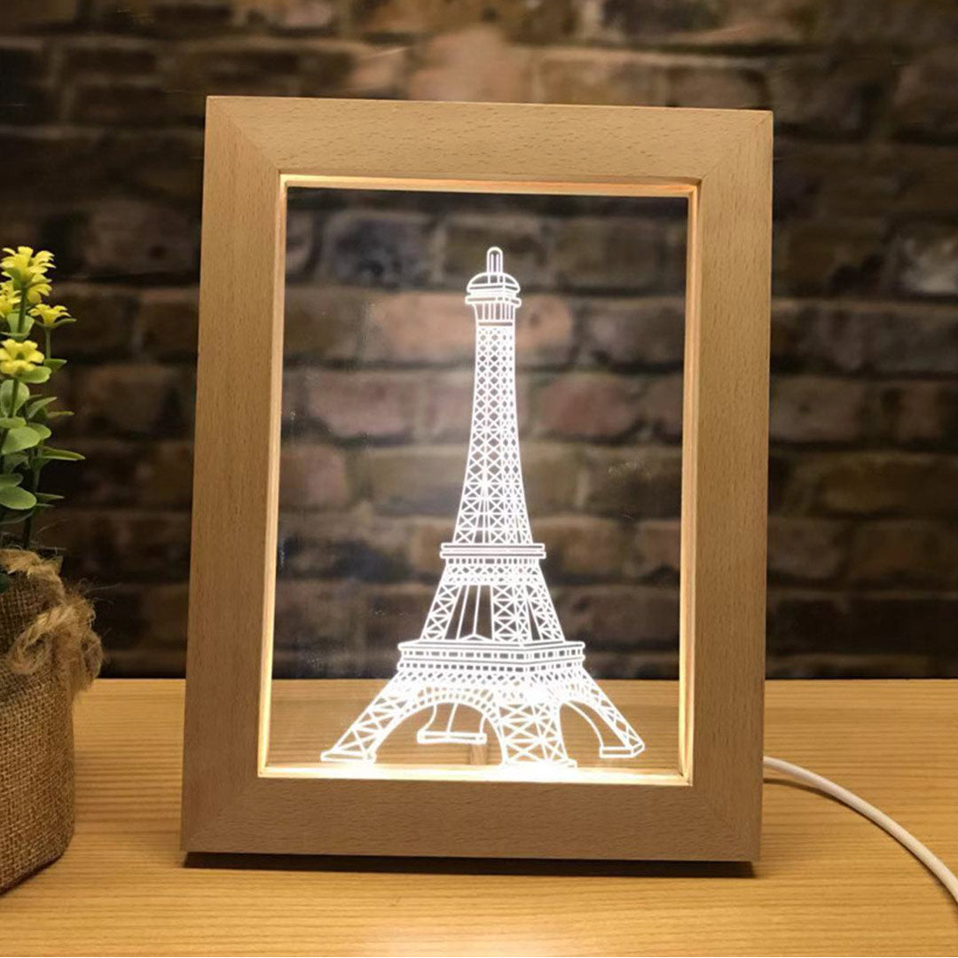 Lampada 3D con foto personalizzata con cornice in legno