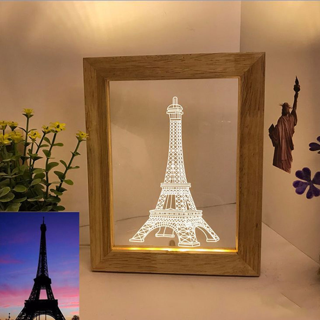 Marco de madera Foto personalizada Lámpara 3D