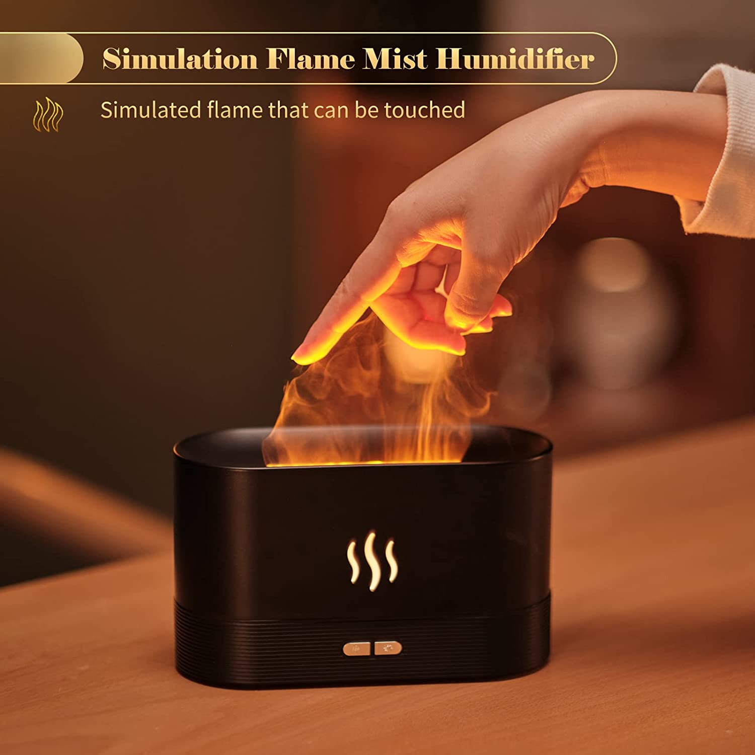 Diffusore di aromaterapia per umidificatore d'aria a nebbia con luce notturna a fiamma di simulazione