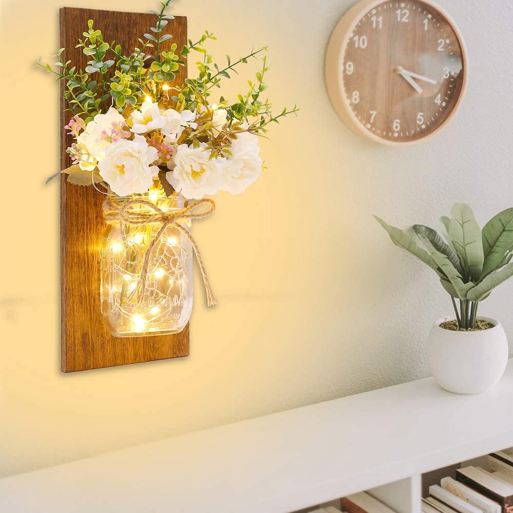 Mason Jar Sconces Control remoto LED Luces de hadas