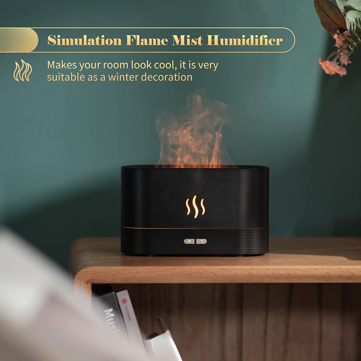 Diffuseur d'aromathérapie d'humidificateur d'air de brouillard de lumière de nuit de flamme de simulation