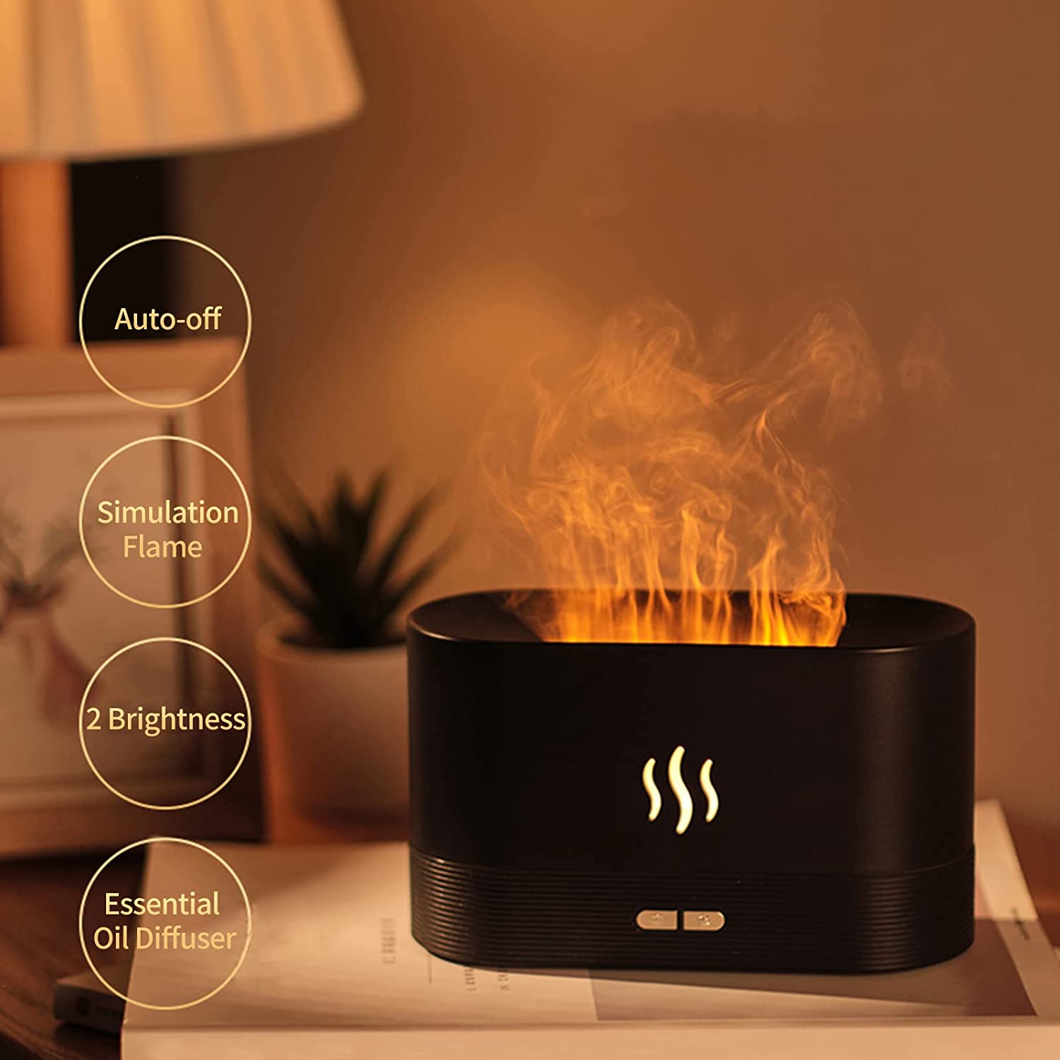 Diffuseur d'aromathérapie d'humidificateur d'air de brouillard de lumière de nuit de flamme de simulation