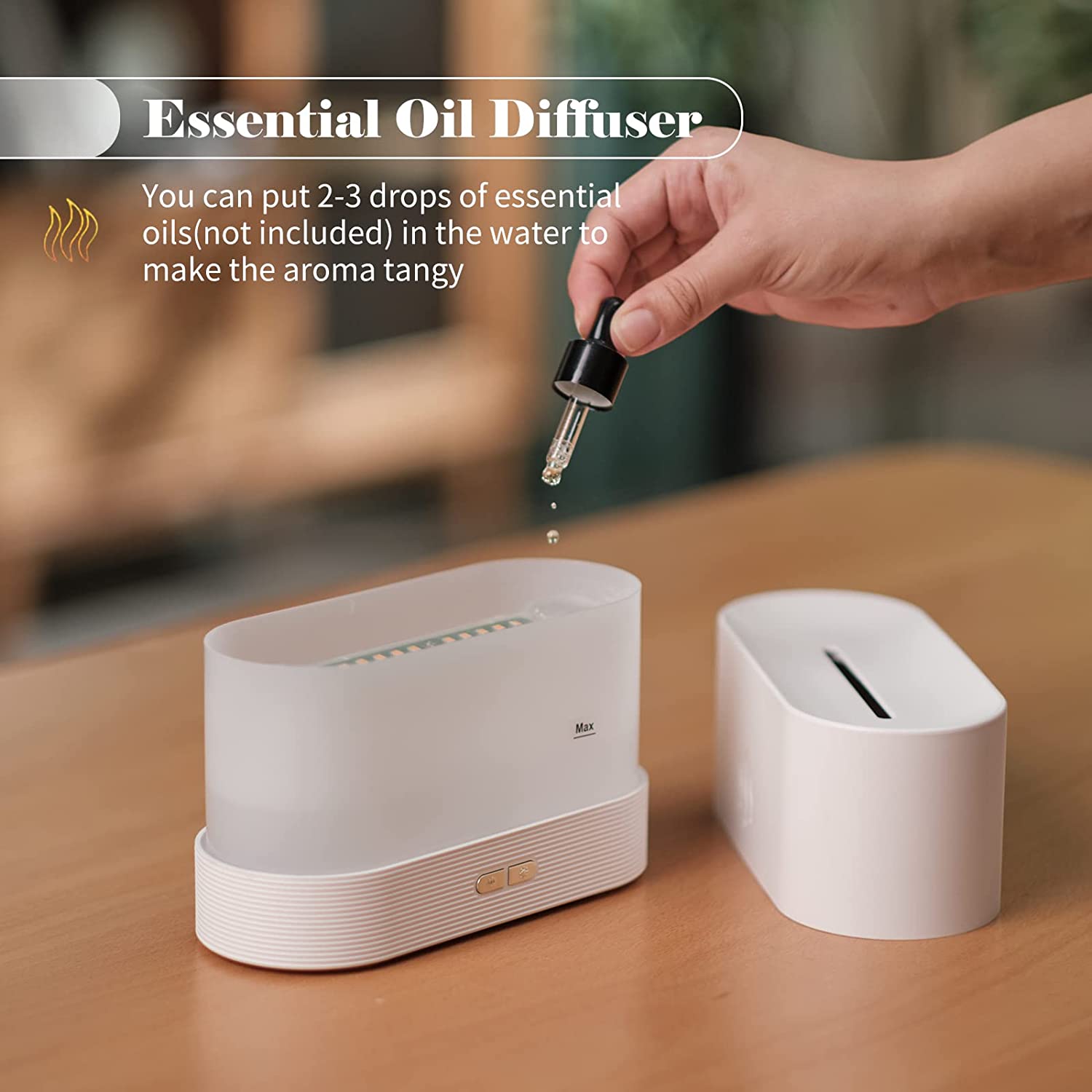 Diffuseur d'aromathérapie d'humidificateur d'air de brouillard de lumière de nuit de flamme de simulation