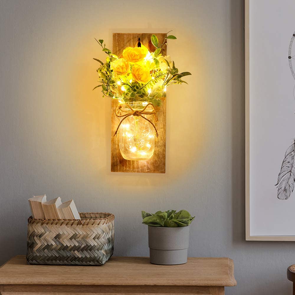 Mason Jar Sconces Control remoto LED Luces de hadas